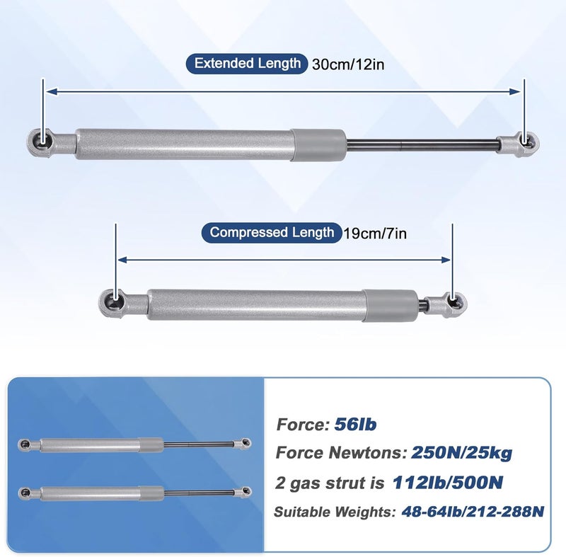 ARISELIFT 12in/30cm 56lb/250N/25kg Gas Springs, 12" Gas Struts Hydraulic Lift Support for Cabinet Lid Toolbox Cover,2 Pcs, Silver Tone - Image 4